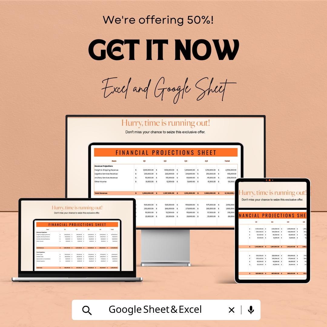 Transport and Logistics Financial Projections Spreadsheet | Revenue Forecasting Template | Budget Planning Sheet | Fleet Finance Model