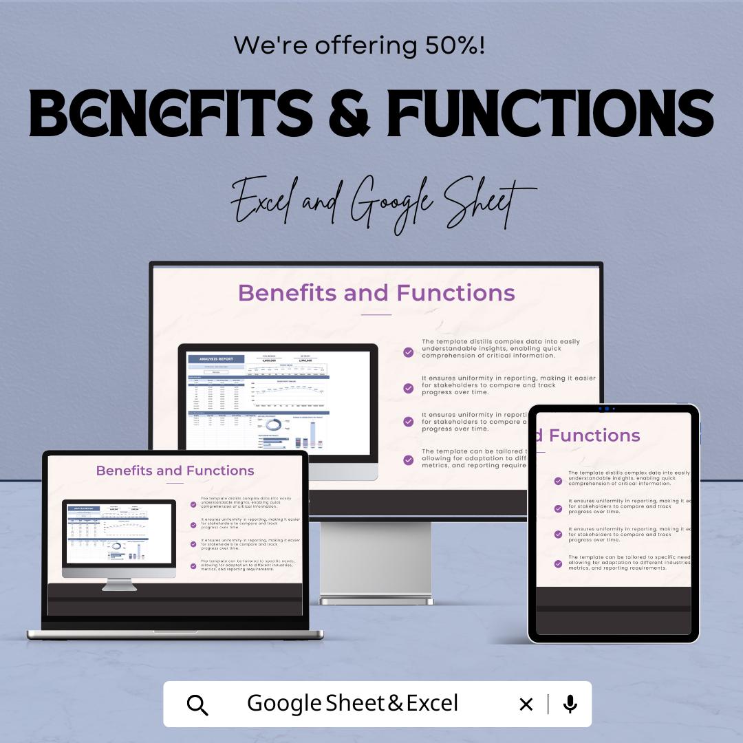 Analysis Report Template | Business Report Excel and Google Sheets | Financial Dashboard Spreadsheet | Data Analysis & Profit Tracker