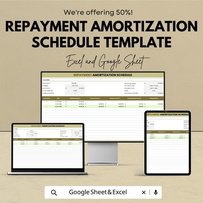Loan Amortization Schedule Excel | Repayment Tracker Spreadsheet | Debt Payment Calculator | Loan Payment Schedule