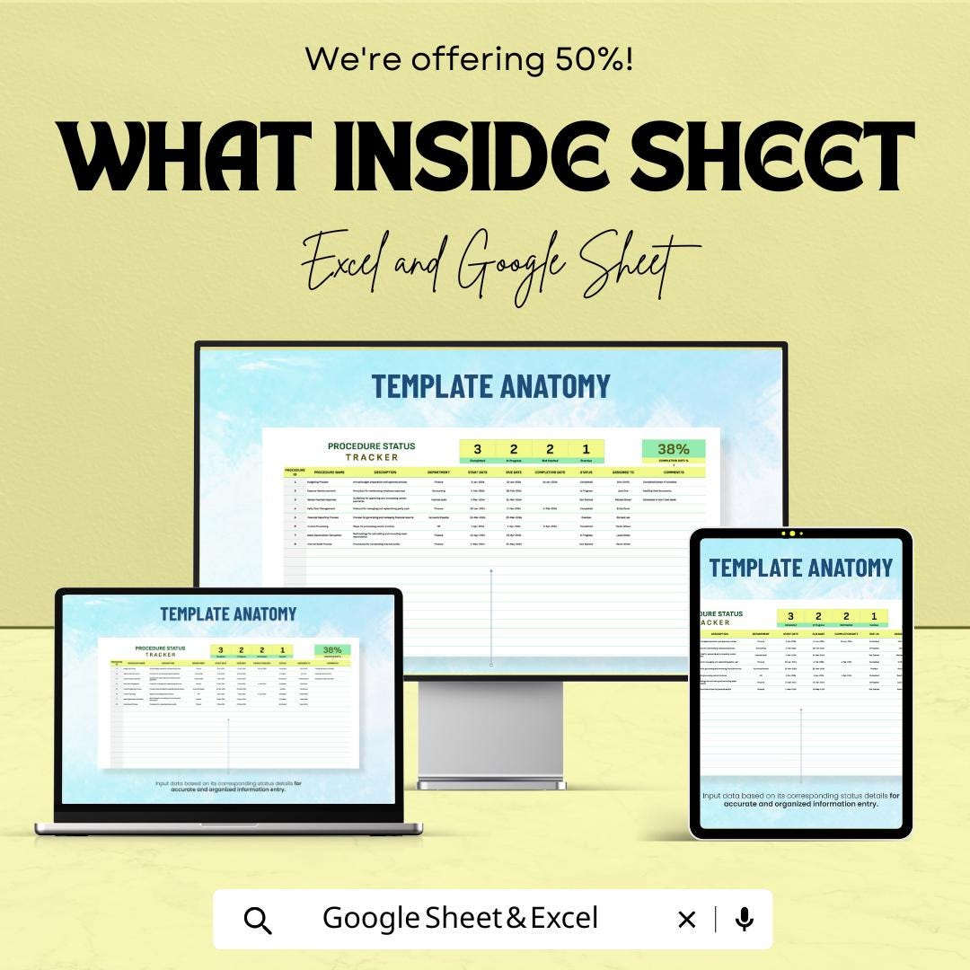 Financial Procedure Status Tracker Template | Excel & Google Sheets | Workflow Tracker, Compliance Status Log, Finance Process Monitor
