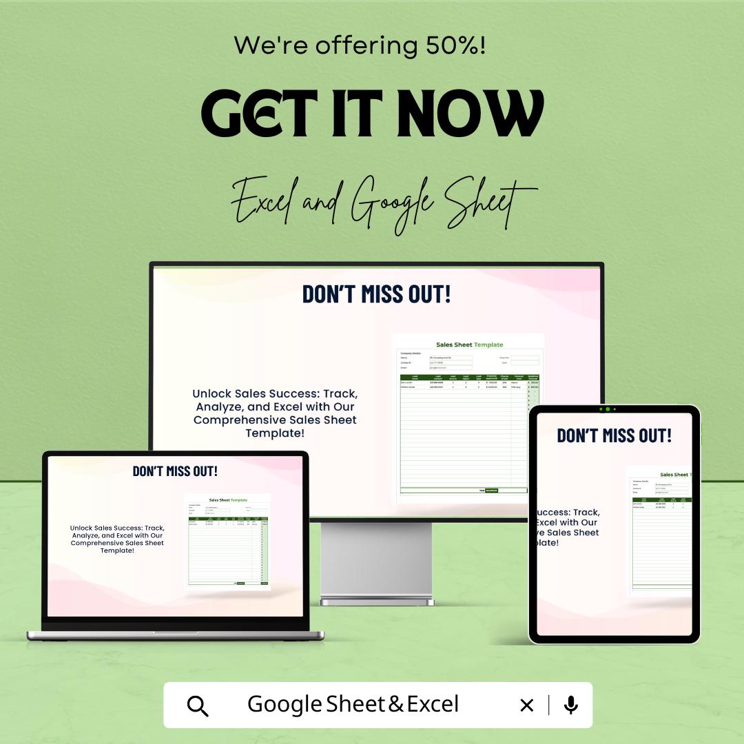 Sales Sheet Template - Excel & Google Sheets Tracker for Sales Data, Performance Metrics, and Revenue Tracking
