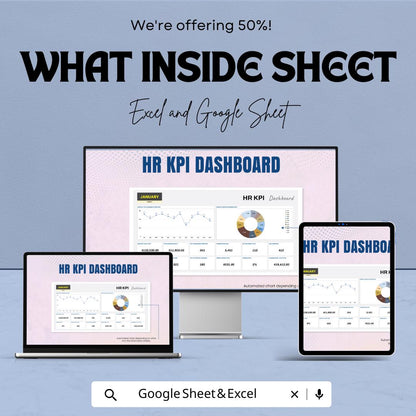 KPI Dashboard Template - Google Sheet and Excel - Employee Performance and Metrics Tracker - KPI Dashboard Sheet - HR Analytics Tool
