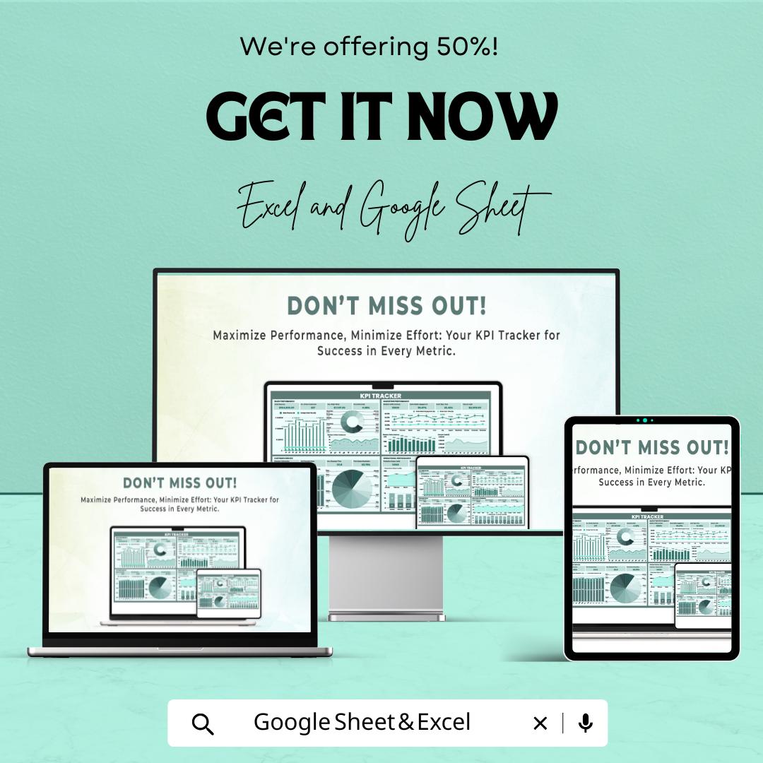 KPI Tracker Sheet | Google Sheets & Excel | Sales, Marketing and Operations Performance Tracking | Business Metrics Dashboard |