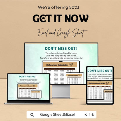 Retirement Calculator Template | Retirement Age Calculator | Planning Worksheet | Editable Spreadsheet | Retirement Tracker