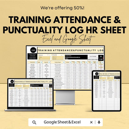Training Attendance & Punctuality Log HR Sheet | Excel and Google Sheets | Staff Tracker | Employee Record | Attendance Form Template