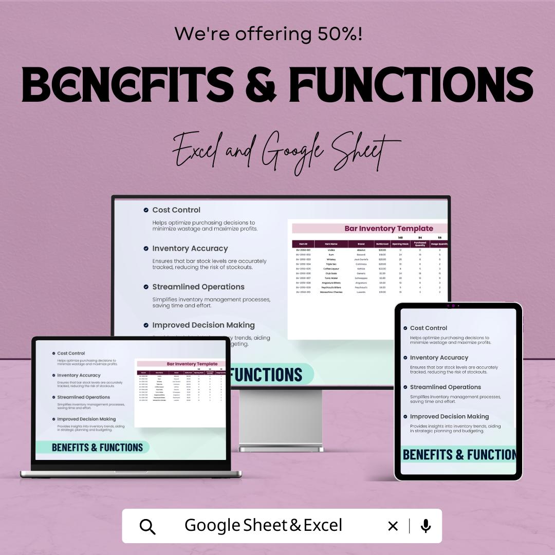 Bar Inventory Template | Excel and Google Sheets Bar Stock Management Spreadsheet | Liquor Inventory Tracker | Restaurant Inventory Sheet