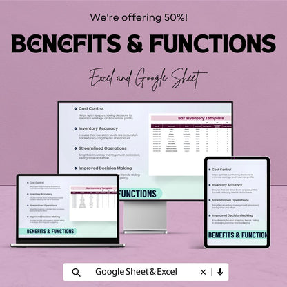 Bar Inventory Template | Excel and Google Sheets Bar Stock Management Spreadsheet | Liquor Inventory Tracker | Restaurant Inventory Sheet