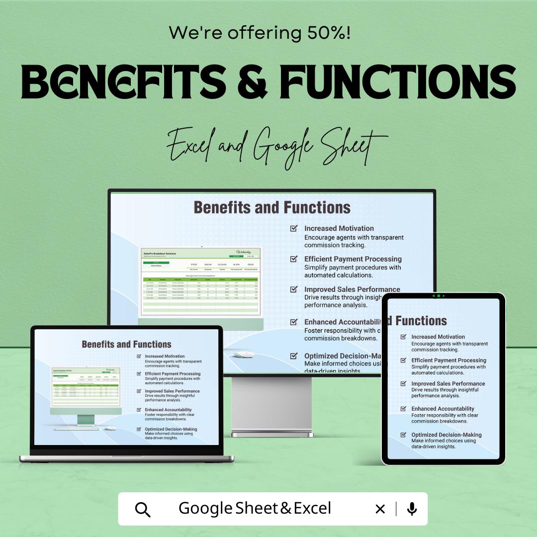 Sales Agent Wise Commission Breakdown Template | Sales Commission Tracker | Agent Performance Report | Excel & Google Sheets