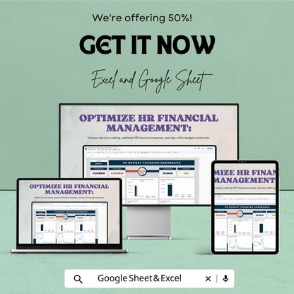 HR Budget Tracking Dashboard Sheet | Excel and Google Sheets | Monthly HR Budgeting Tool | Expense & Income Tracker | Employee Budget