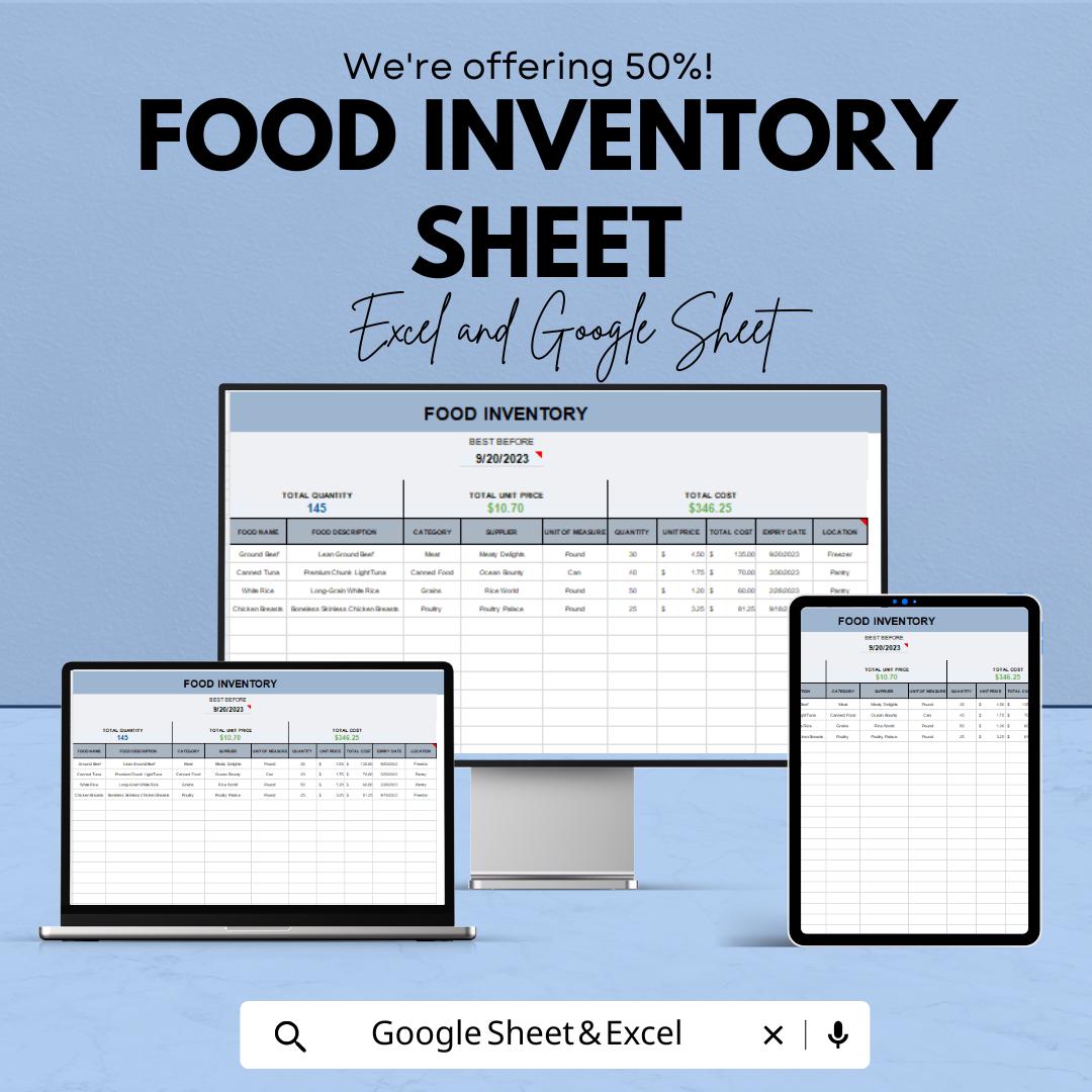 Food Inventory Sheet Template - Excel and Google Sheets - Track Inventory, Expiry Dates, & Manage Stock Effortlessly