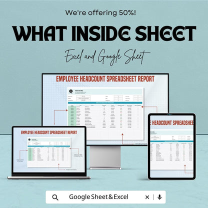 Employee Headcount Spreadsheet Report Template | HR Workforce Tracker | Employee Management Dashboard | Excel & Google Sheets |