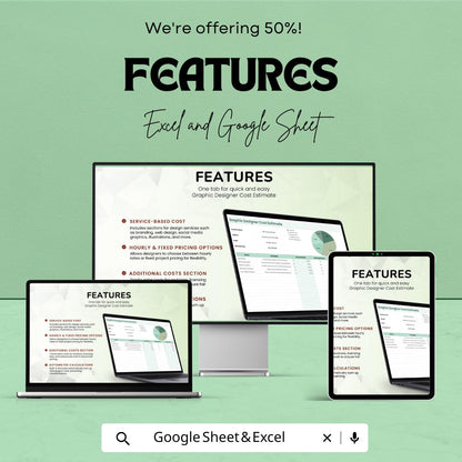 Graphic Designer Cost Estimate Sheet | Excel and Google Sheets | Freelance and Agency Template | Budgeting & Pricing Tool |