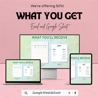 Nail Salon Sign-in Sheet Template - Excel and Google Sheets - Salon Appointment Scheduling - Track Clients & Services - Easy to Use