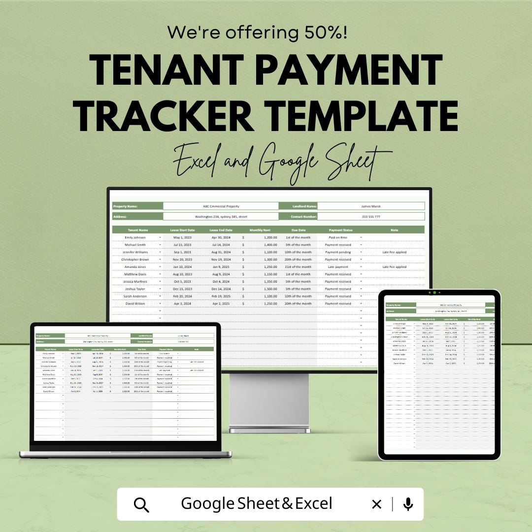 Tenant Payment Tracker Template | Rental Income Spreadsheet | Landlord Rent Tracker & Property Management Sheet