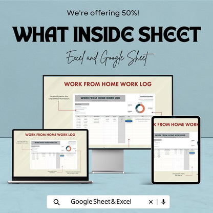 Work From Home Work Log Template | Remote Work Tracker Spreadsheet |  Work Log | Employee Work Log Sheet | Productivity Tracker