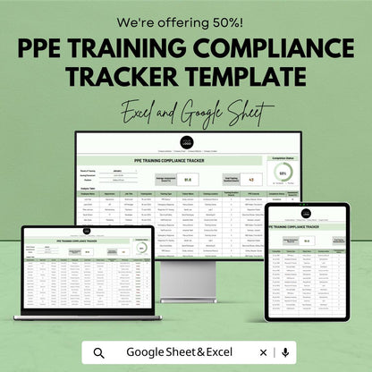 PPE Training Compliance Tracker Template, Safety Training Log, OSHA Compliance Spreadsheet, Employee Training Tracker, Excel & Google Sheets