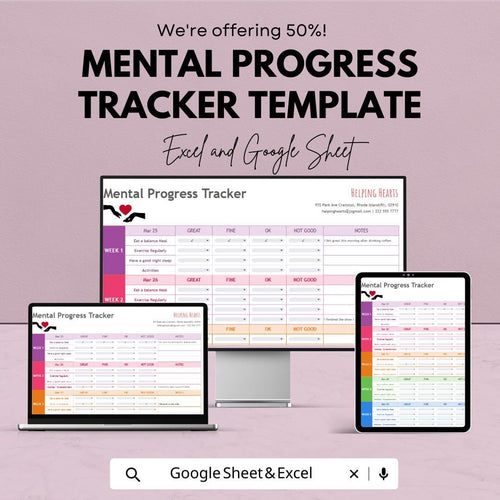 Mental Progress Tracker Template | Mental Health Journal Spreadsheet | Mood & Wellness Tracker | Self Care Progress Log