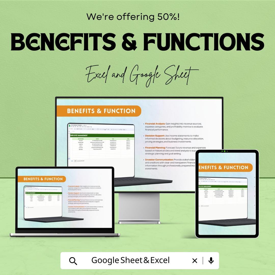 Income Statement Sheet | Excel & Google Sheet Template for Financial Reporting | 50% Off Now