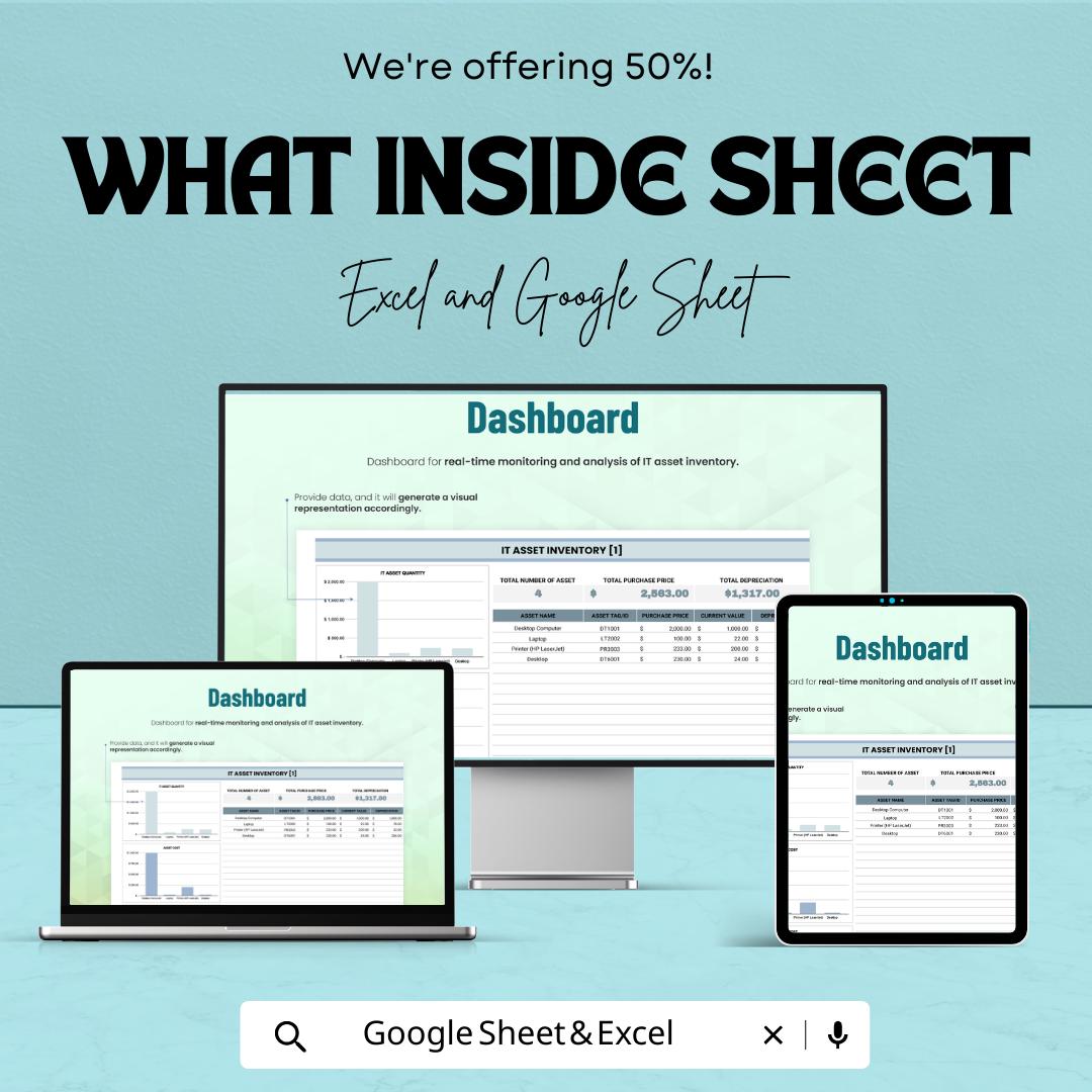 IT Asset Inventory Template  | IT Asset Tracker Spreadsheet | Hardware Inventory Log | IT Equipment Management | Asset Tracking Dashboard