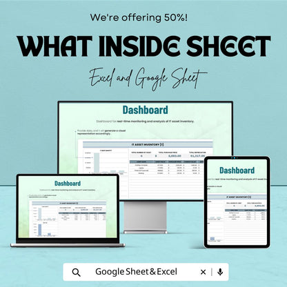 IT Asset Inventory Template  | IT Asset Tracker Spreadsheet | Hardware Inventory Log | IT Equipment Management | Asset Tracking Dashboard