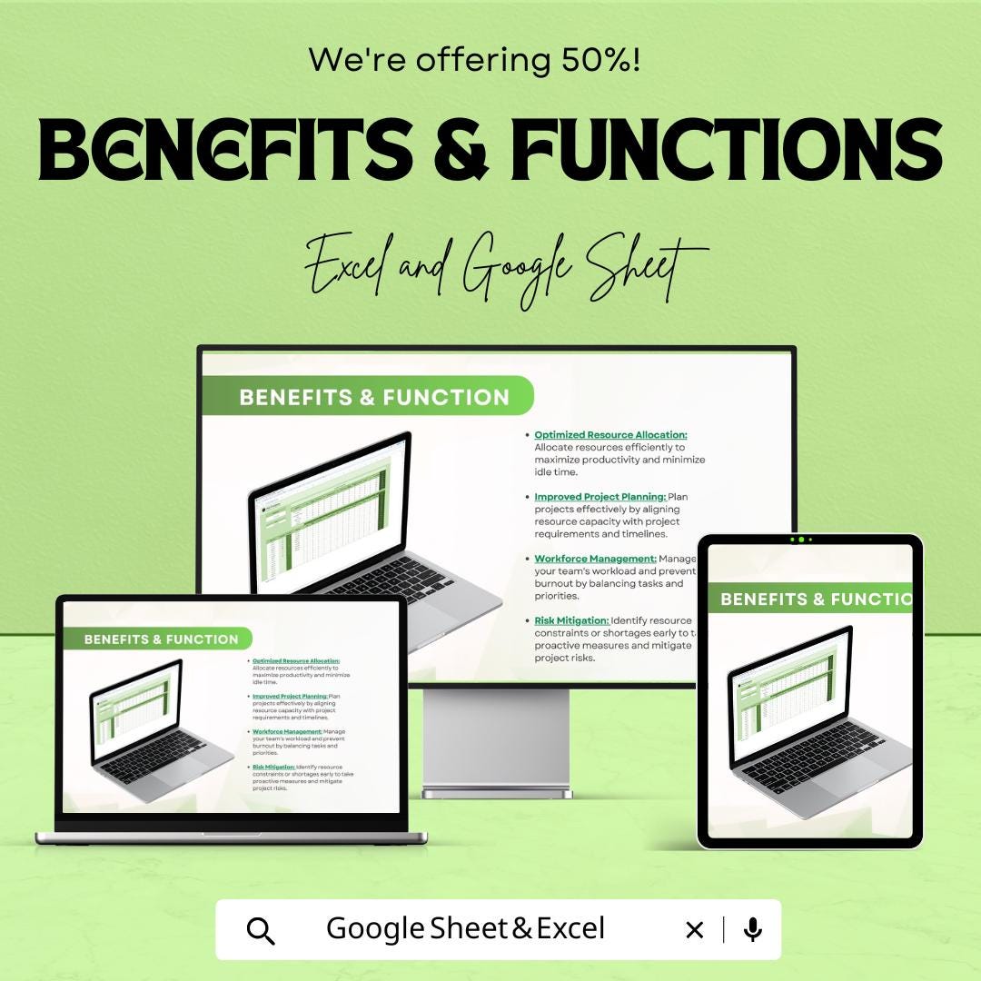 Resource Capacity Planning Template for Excel & Google Sheets | Project Team Workload Tracker | Employee Utilization Sheet