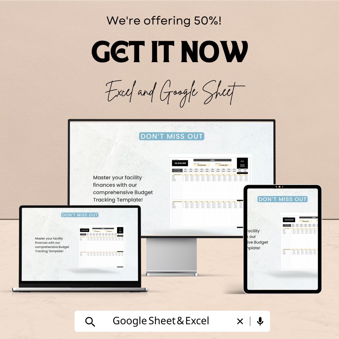 Operations Facility Budget Tracking Sheet - Excel & Google Sheets Template for Budget Management and Expense Tracking