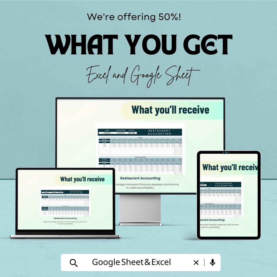 Restaurant Accounting Template | Restaurant Finance Tracker | Income Expense Template | Restaurant Profit and Loss Sheet