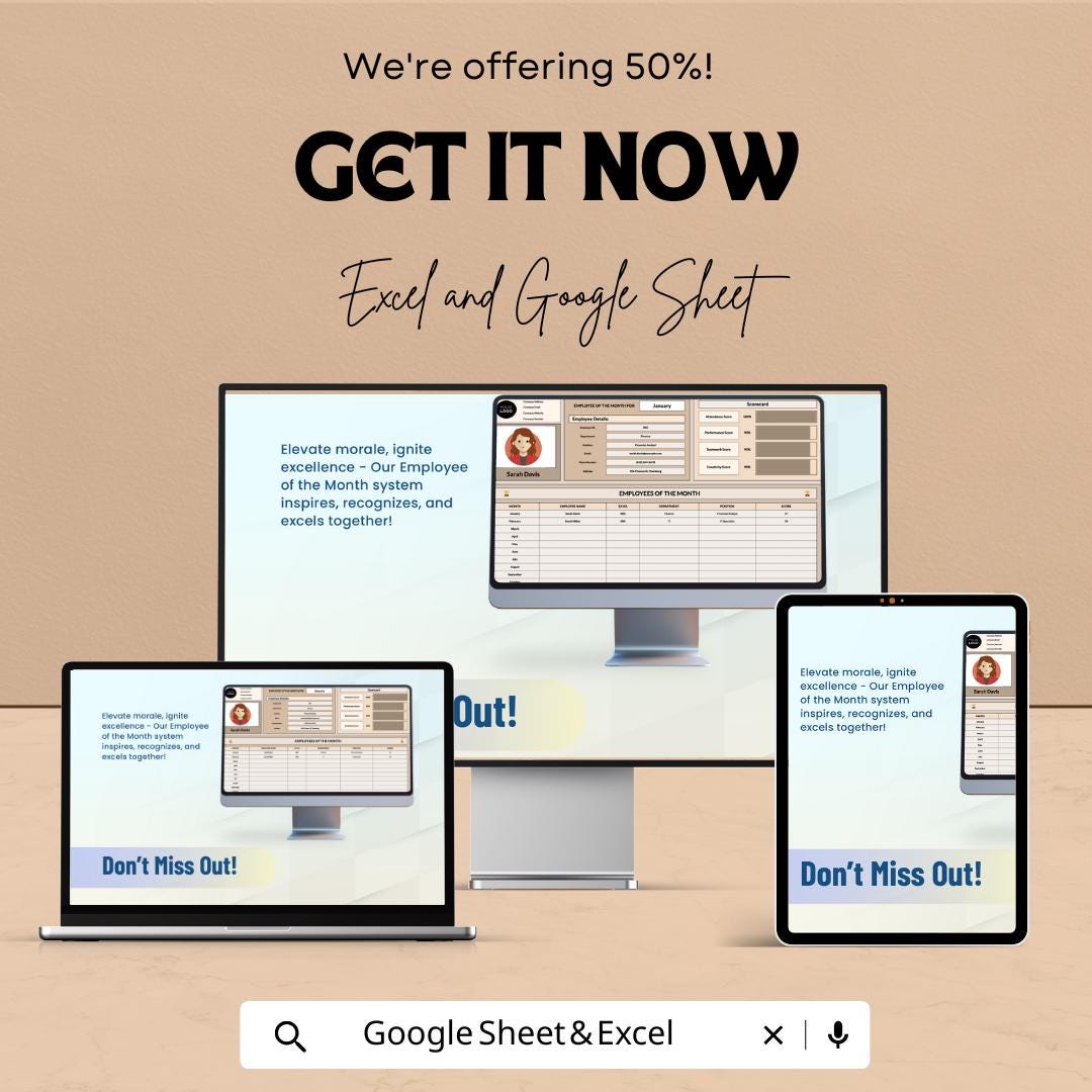 Employee of the Month Voting and Scoring System HR Template | Staff Recognition Program | Excel and Google Sheets Employee Awards