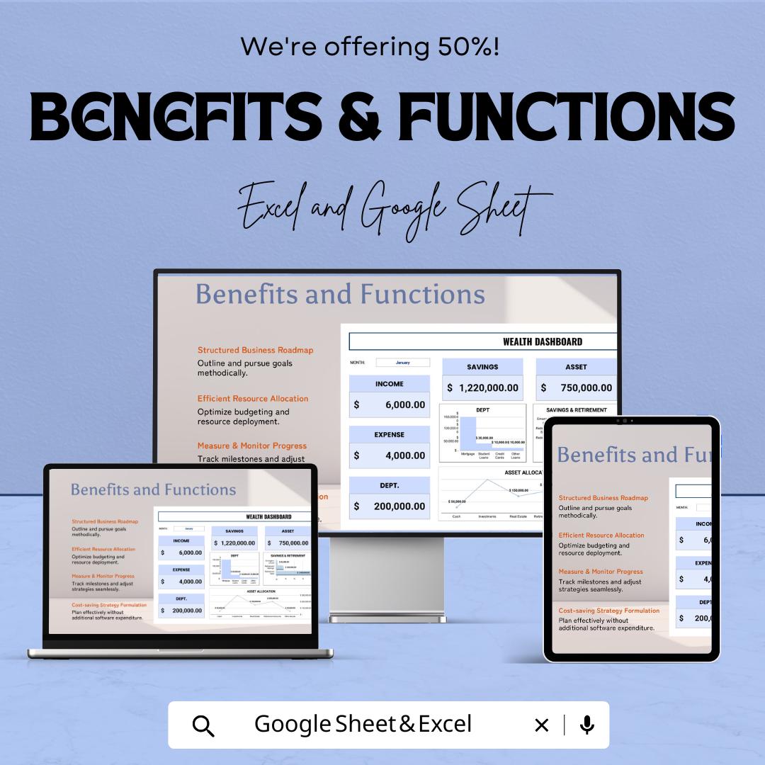 Wealth Dashboard Excel & Google Sheet | Finance Tracker | Budget Planner | Income Expense Tracker | Digital Spreadsheet