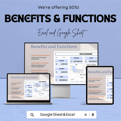 Wealth Dashboard Excel & Google Sheet | Finance Tracker | Budget Planner | Income Expense Tracker | Digital Spreadsheet