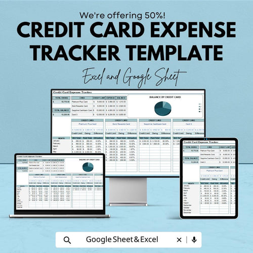 Credit Card Expense Tracker Template | Excel and Google Sheets | Debt Management Spreadsheet | Budget Planner | Financial Tracker Dashboard