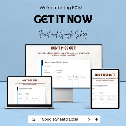 Attendance Sign-In Sheet | Excel & Google Sheets Template | Employee Attendance Tracker | Event Sign-In Sheet | Instant Download