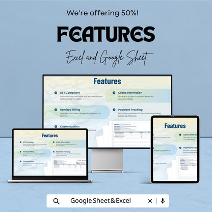 GST Bill Template | Google Sheets Invoice Template | Excel GST Invoice | Tax Billing Spreadsheet | Business Billing Tracker