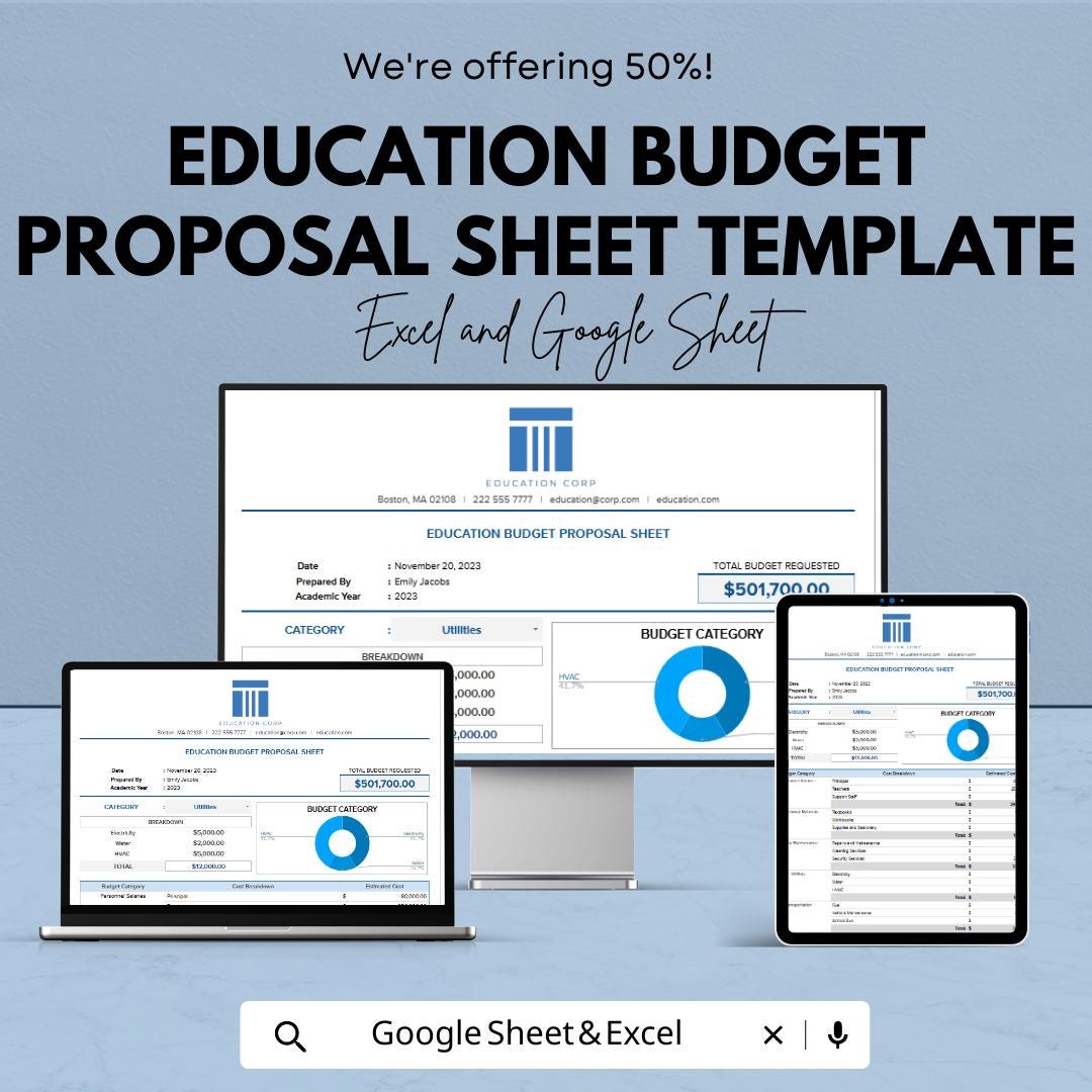 Education Budget Proposal Sheet Template | School Budget Planner  | Academic Financial Planning Spreadsheet | Editable Budget Tracker
