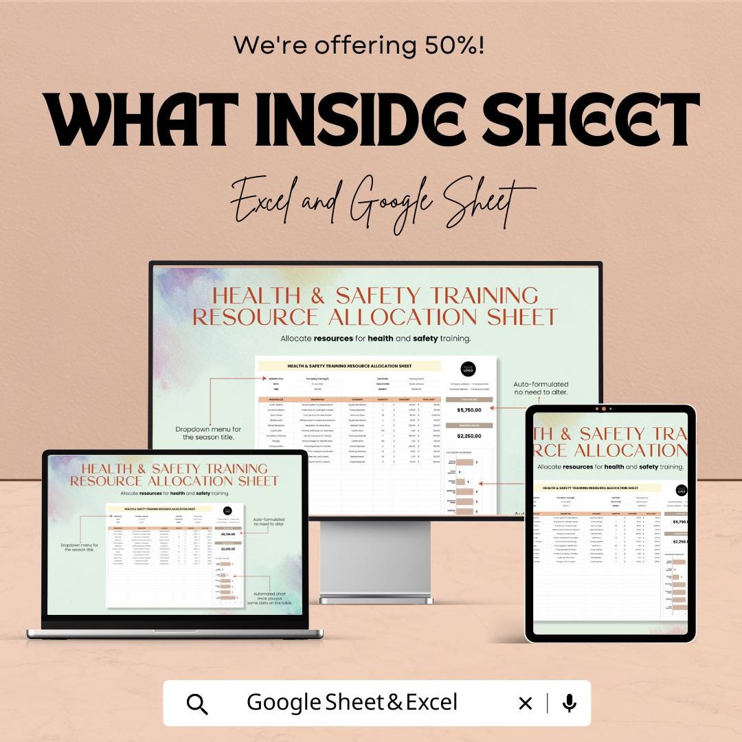 Health & Safety Training Resource Allocation Sheet Template | Training Budget Planner | Safety Program Management Template