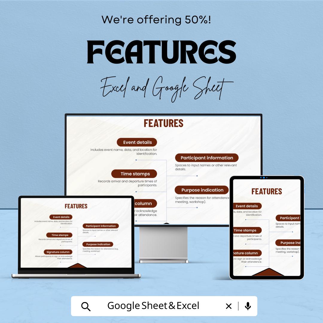 Attendance Sign-In Sheet | Excel & Google Sheets Template | Employee Attendance Tracker | Event Sign-In Sheet | Instant Download