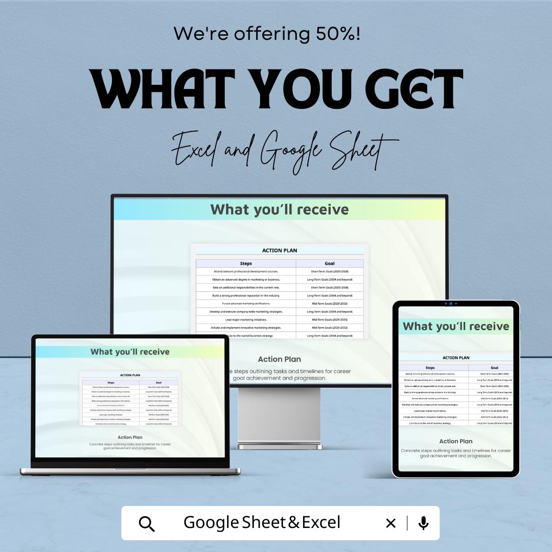 Professional Career Roadmap Template | Career Development Plan | Career Growth Planner | Skill Development Tracker