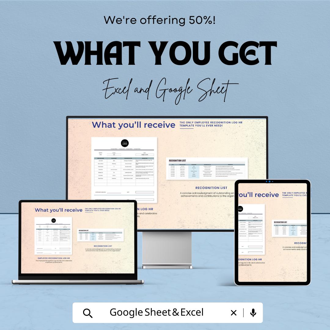 Employee Recognition Log HR Template, Excel & Google Sheets, Staff Appreciation Tracker, Employee Awards Log, HR Performance Spreadsheet