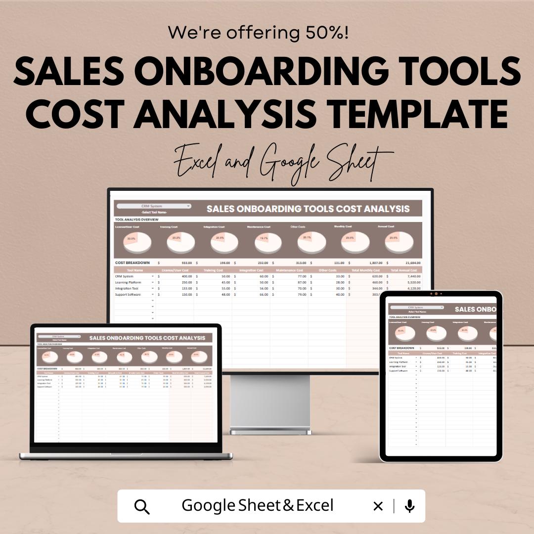 Sales Onboarding Tools Cost Analysis Template | Excel & Google Sheets | Sales Budget Planner | ROI Cost Tracking Spreadsheet