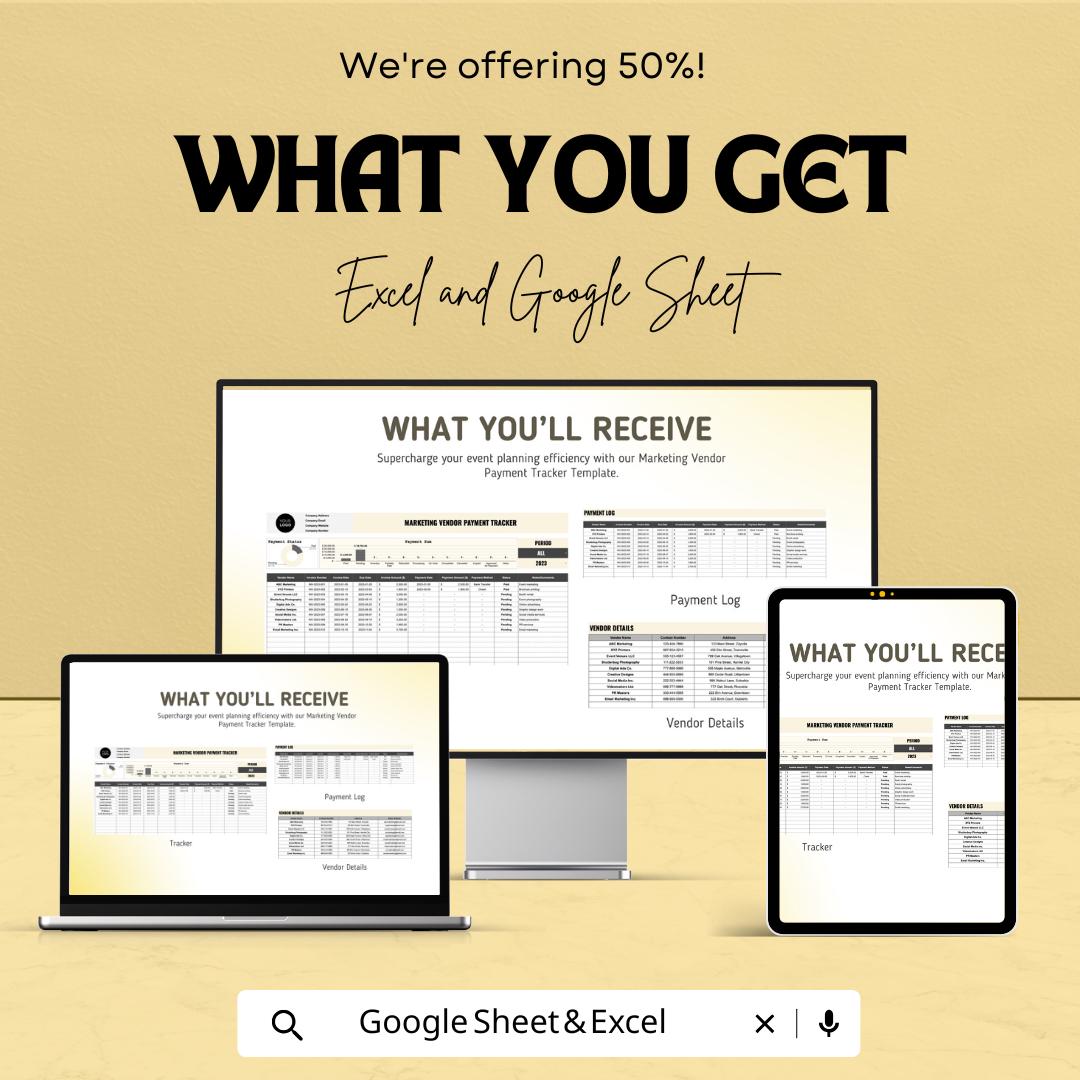 Marketing Vendor Payment Tracker | Google Sheets and Excel Template | Event Vendor Budget & Invoice Organizer