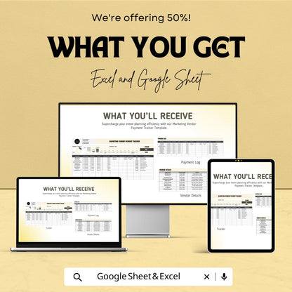 Marketing Vendor Payment Tracker | Google Sheets and Excel Template | Event Vendor Budget & Invoice Organizer