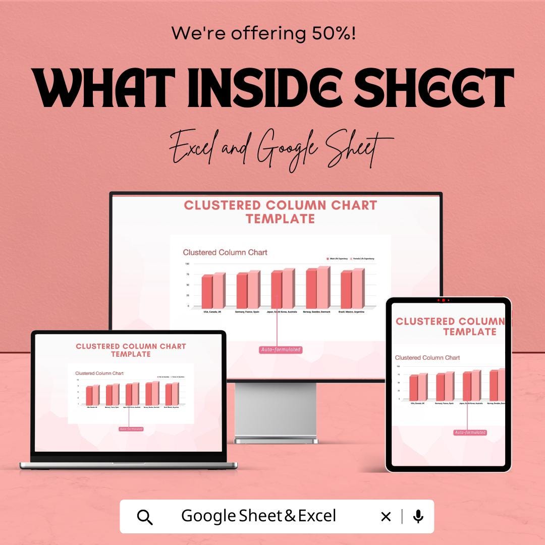 Clustered Column Chart Sheet - Excel & Google Sheets Template for Data Visualization and Comparison