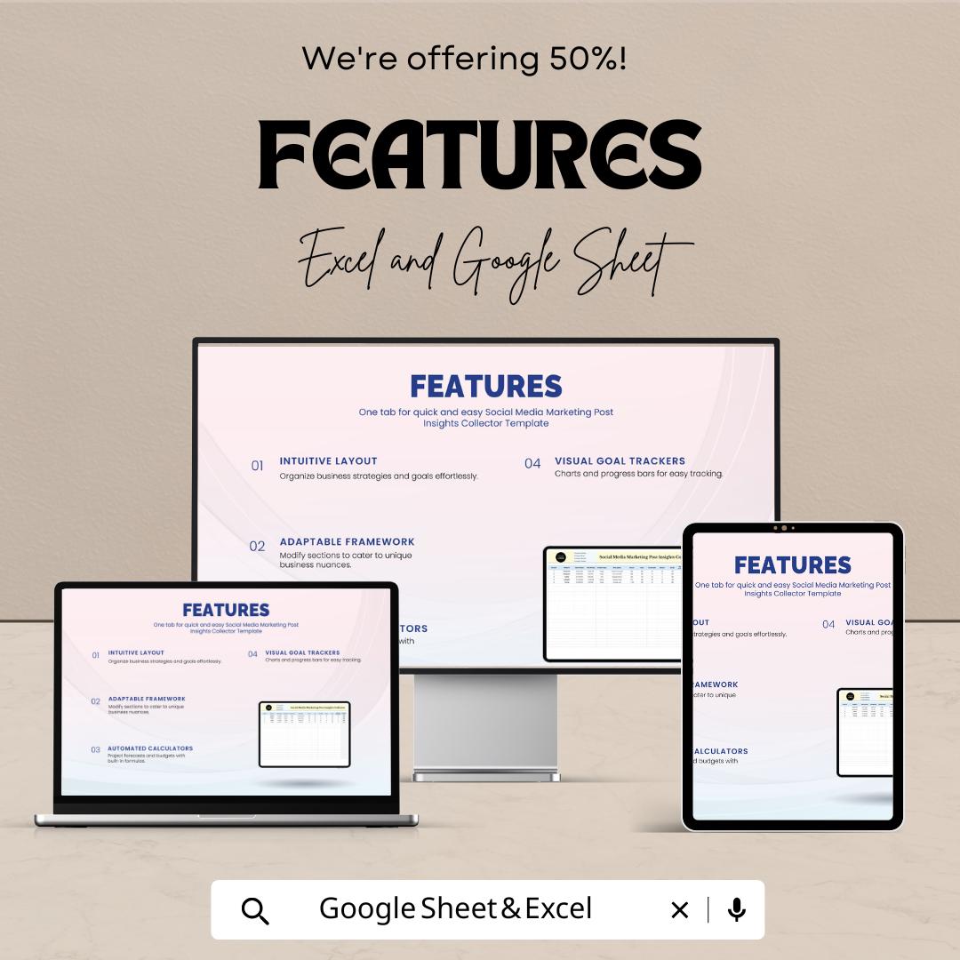 Social Media Marketing Post Insights Collector Template | Excel & Google Sheets | Social Media Analytics Tracker | Post Performance Log |