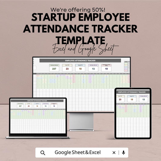 Startup Employee Attendance Tracker Template | Employee Attendance Sheet | HR Attendance Tracker | Excel & Google Sheets