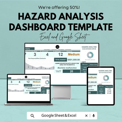 Hazard Analysis Dashboard Template | Workplace Risk Management Tracker | Safety Dashboard | OSHA Hazard Log Spreadsheet