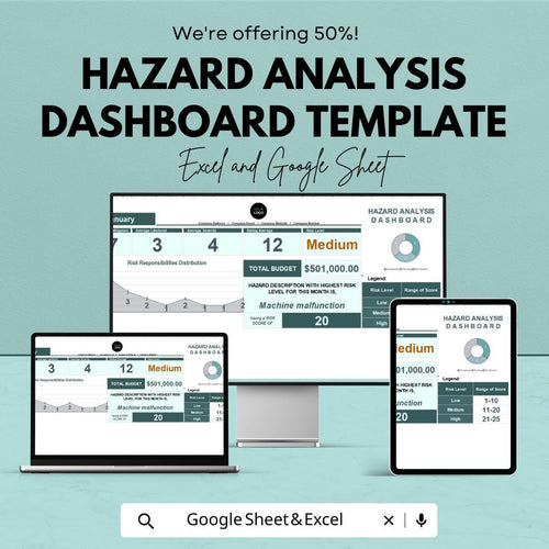Hazard Analysis Dashboard Template | Workplace Risk Management Tracker | Safety Dashboard | OSHA Hazard Log Spreadsheet