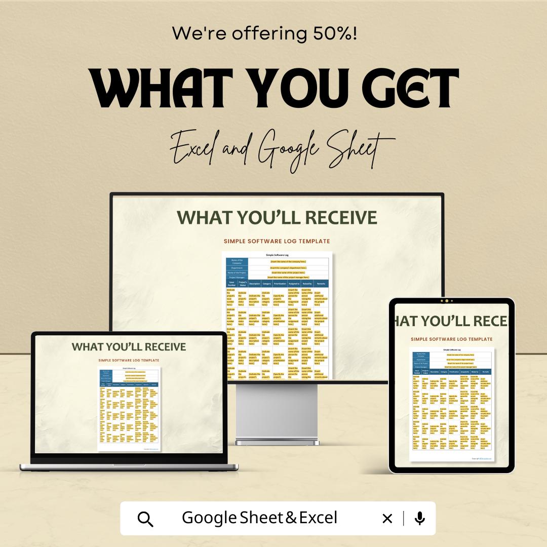 Simple Software Log Template | Excel & Google Sheets | Bug Tracker | Project Management Spreadsheet | Issue Tracking Log | Digital Download