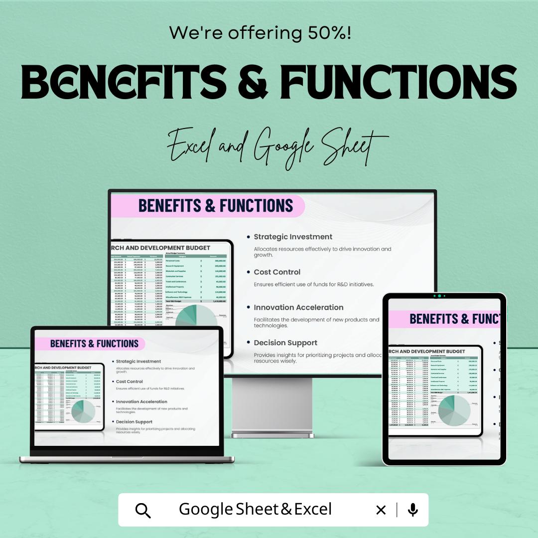 Research and Development Budget Sheet Template | Excel & Google Sheets | RD Financial Planning Template | Track Expenses