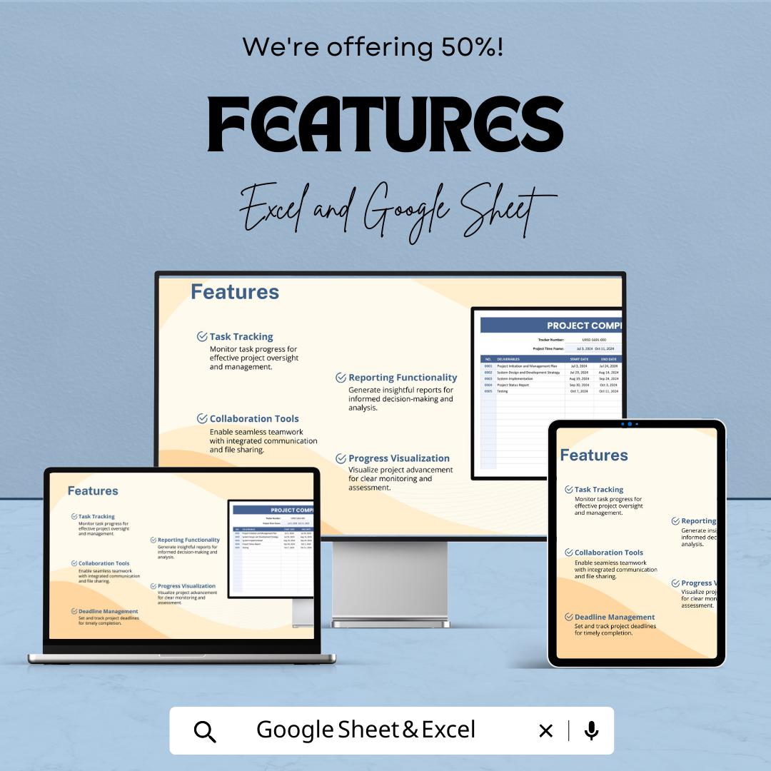 Project Completing Tracker Template, Project Progress Tracker, Completion Log Spreadsheet, Project Management Tracker