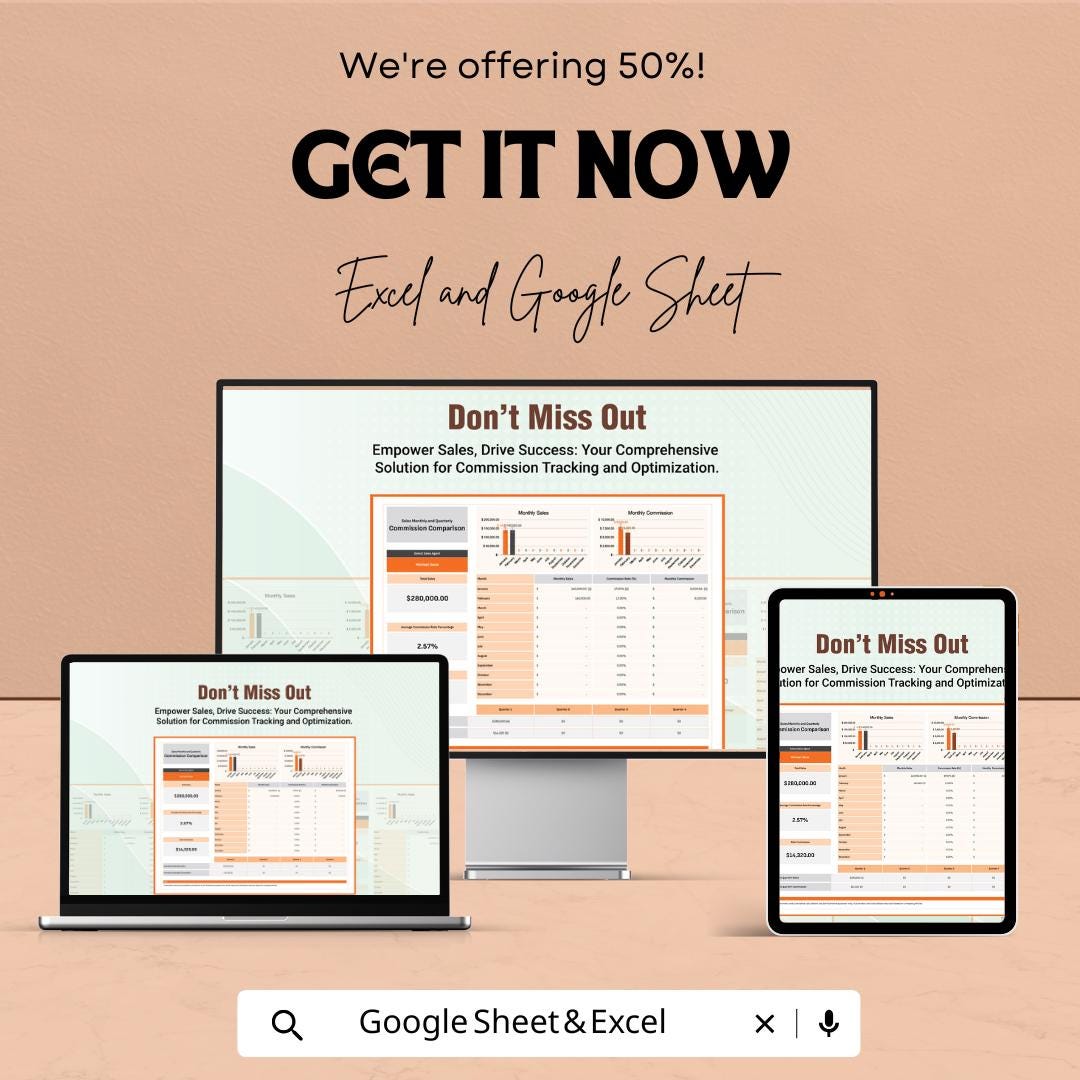 Sales Monthly and Quarterly Commission Comparison Template | Sales Commission Tracker Excel | Google Sheets Commission Report |